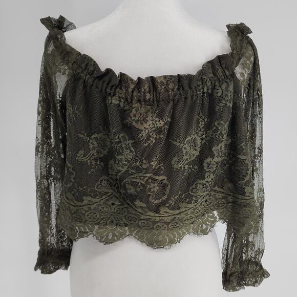 Off the shoulder lace Deep Green crop top by Bebe(S) - Picture 1 of 6